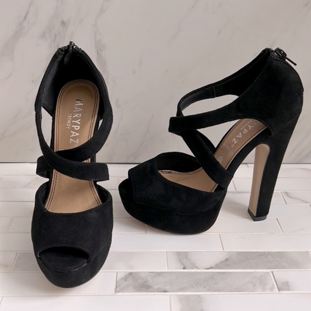 Marypaz Black Peep Toe Platform Sandals Size 35